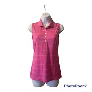 NIKE Tour Ladies Performance Golf Shirt Pink Striped Sleeveless Dri-Fit Size XS